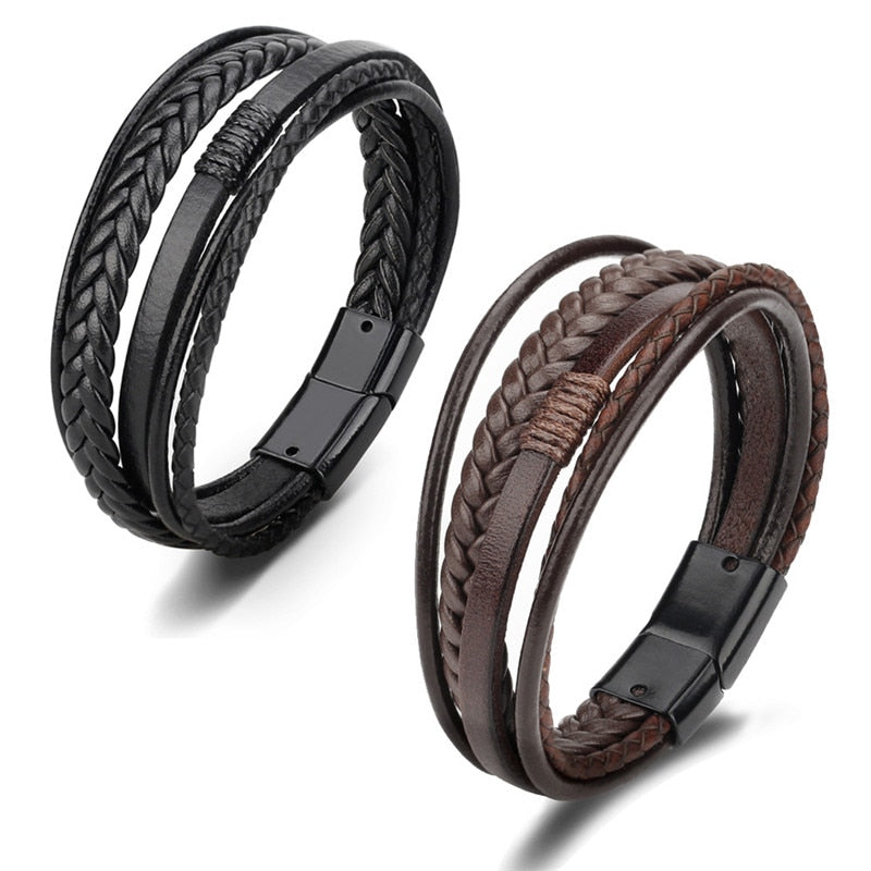 Leather Bracelets Mens Multilayer Man