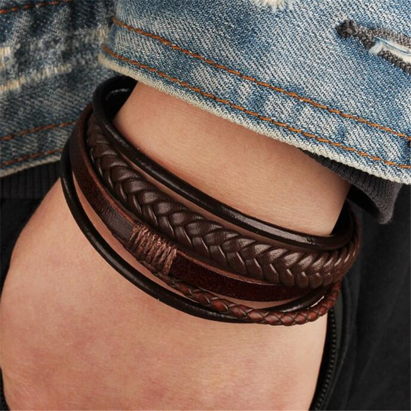 Leather Bracelets Mens Multilayer Man