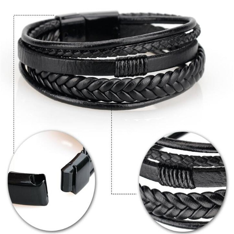 Leather Bracelets Mens Multilayer Man