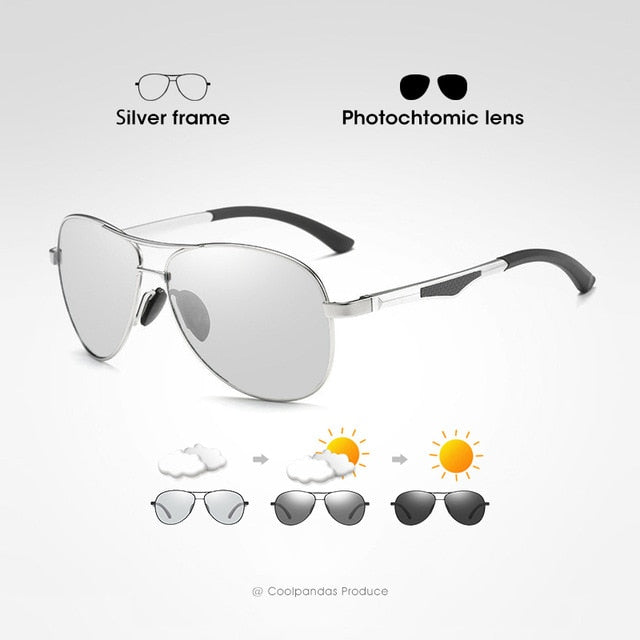 Pilot Photochromic Sunglasses Men Polarized Safety Driving