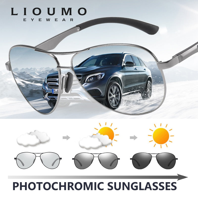 Pilot Photochromic Sunglasses Men Polarized Safety Driving