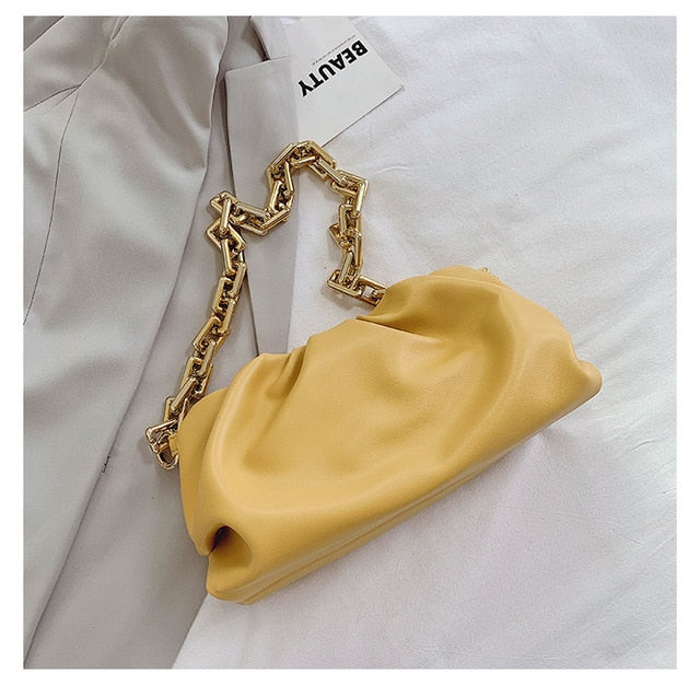 Pleated Baguette Pouch Totes Handbag  Gold Chains Spring colors