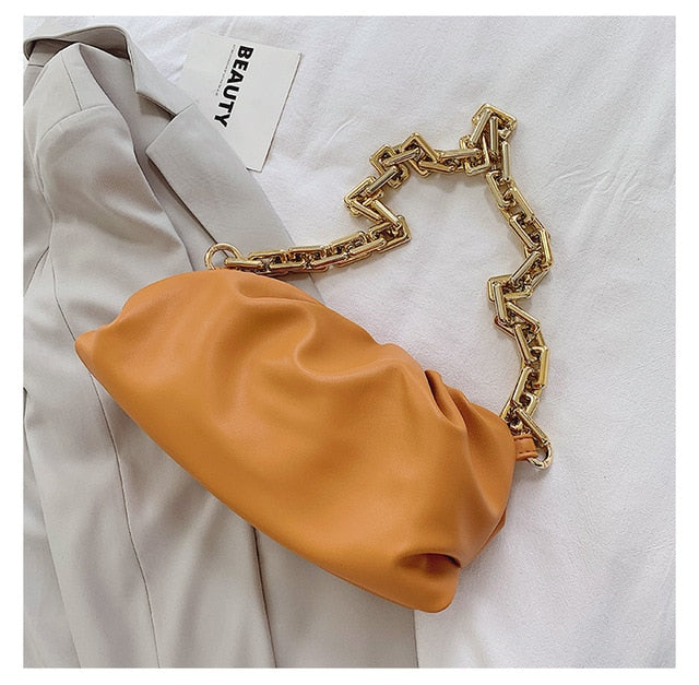 Pleated Baguette Pouch Totes Handbag  Gold Chains Spring colors