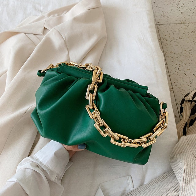 Pleated Baguette Pouch Totes Handbag  Gold Chains Spring colors