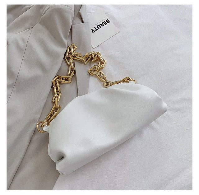 Pleated Baguette Pouch Totes Handbag  Gold Chains Spring colors