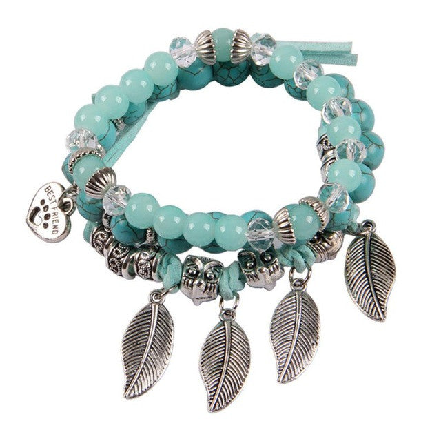 Retro foliage combination bracelet Jewelry Party Beads Charm Bracelet Silver