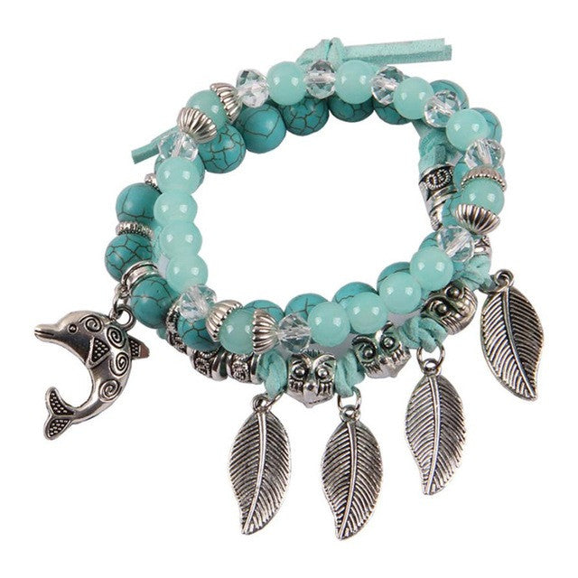 Retro foliage combination bracelet Jewelry Party Beads Charm Bracelet Silver