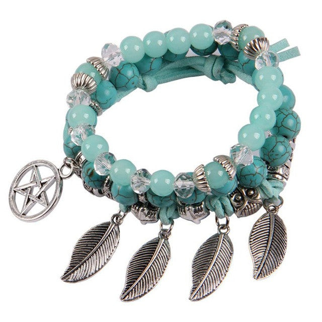 Retro foliage combination bracelet Jewelry Party Beads Charm Bracelet Silver