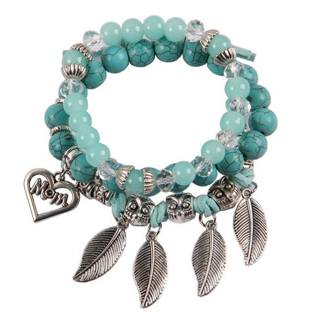 Retro foliage combination bracelet Jewelry Party Beads Charm Bracelet Silver