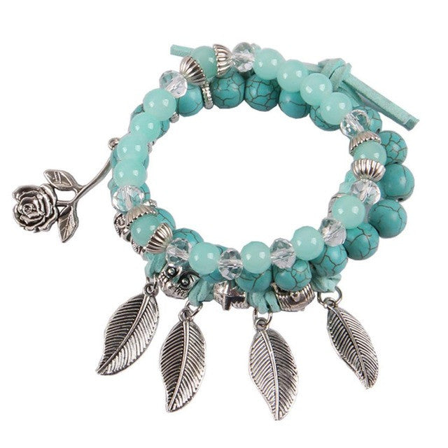 Retro foliage combination bracelet Jewelry Party Beads Charm Bracelet Silver