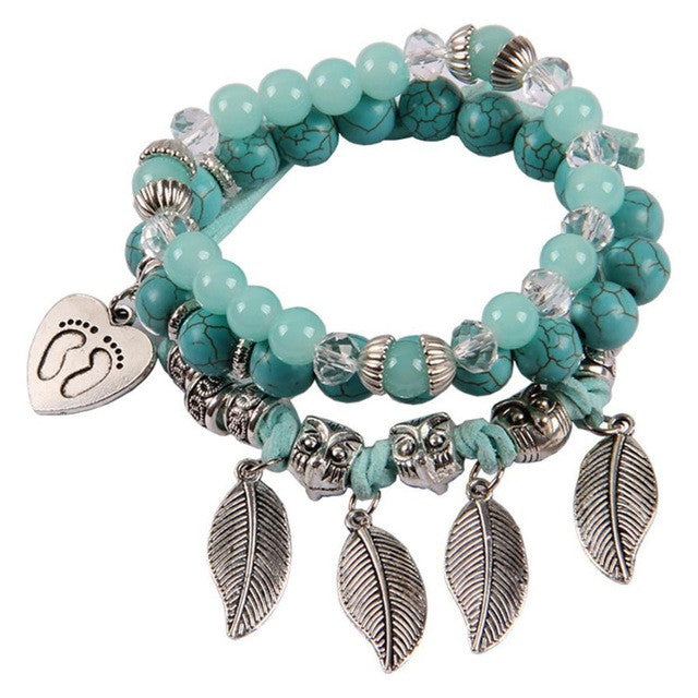 Retro foliage combination bracelet Jewelry Party Beads Charm Bracelet Silver