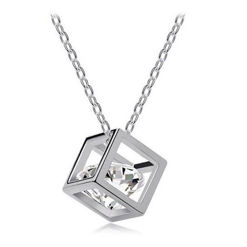 Women Chain Crystal Rhinestone Square Pendant Alloy Necklace Jewelry SL