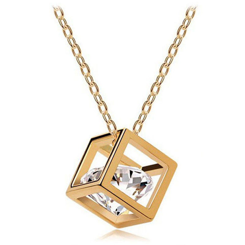 Women Chain Crystal Rhinestone Square Pendant Alloy Necklace Jewelry SL
