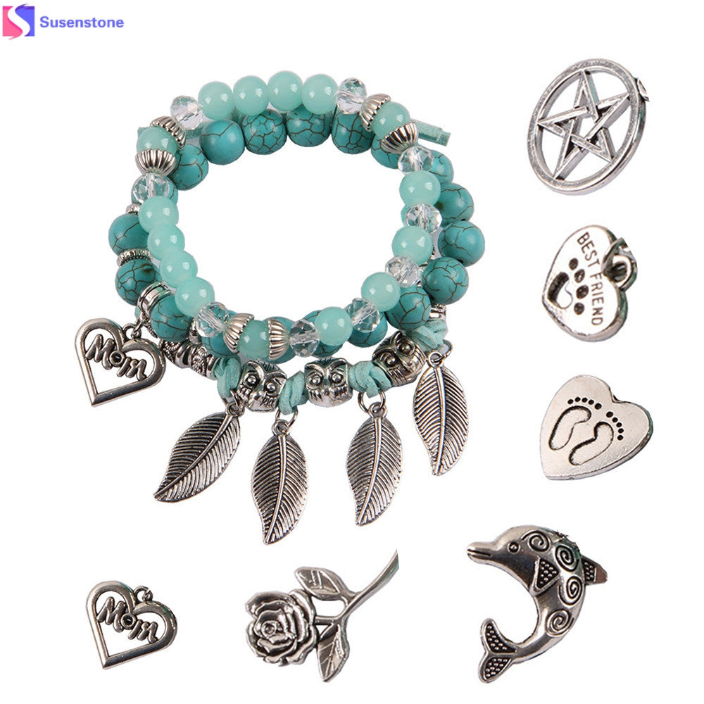 Retro foliage combination bracelet Jewelry Party Beads Charm Bracelet Silver