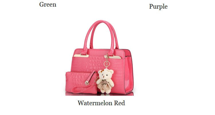 Sun Abasca - Leather Women Shoulder Bags Elegant  2 bags/set w/ Bear Toy