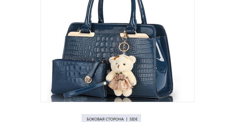 Sun Abasca - Leather Women Shoulder Bags Elegant  2 bags/set w/ Bear Toy