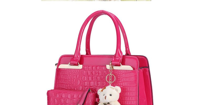 Sun Abasca - Leather Women Shoulder Bags Elegant  2 bags/set w/ Bear Toy