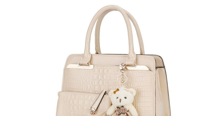 Sun Abasca - Leather Women Shoulder Bags Elegant  2 bags/set w/ Bear Toy